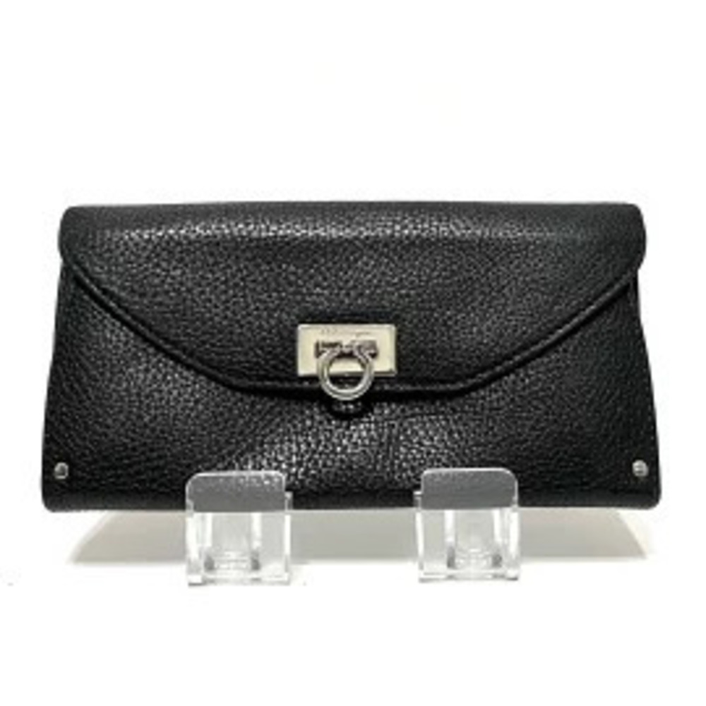 Salvatore Ferragamo Gancini Long Wallet Black Leather